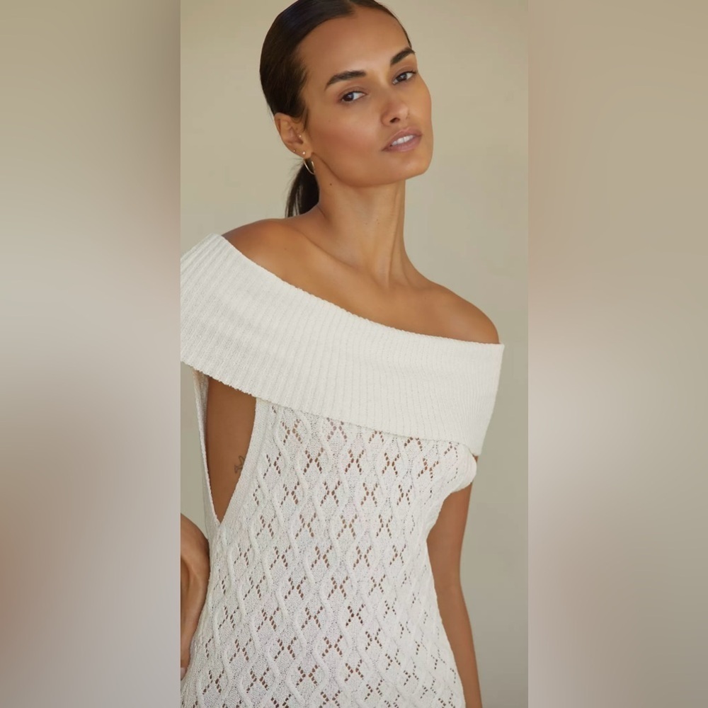Anthropologie Tropics Off Shoulder Sweater Dress White - Picture 4 of 6